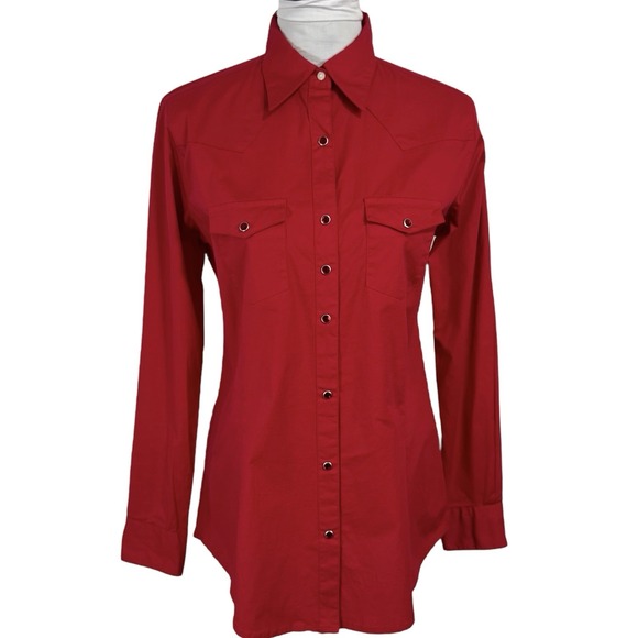 Wrangler Tops - Y2K Wrangler Western Rhinestone Snap Shirt Women's Small Red Long Sleeve Yoke